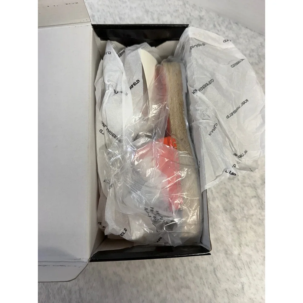 Karl Lagerfeld Paris Cherie Apricot Nappa Leather Espadrille Slide Sandals 9.5 M